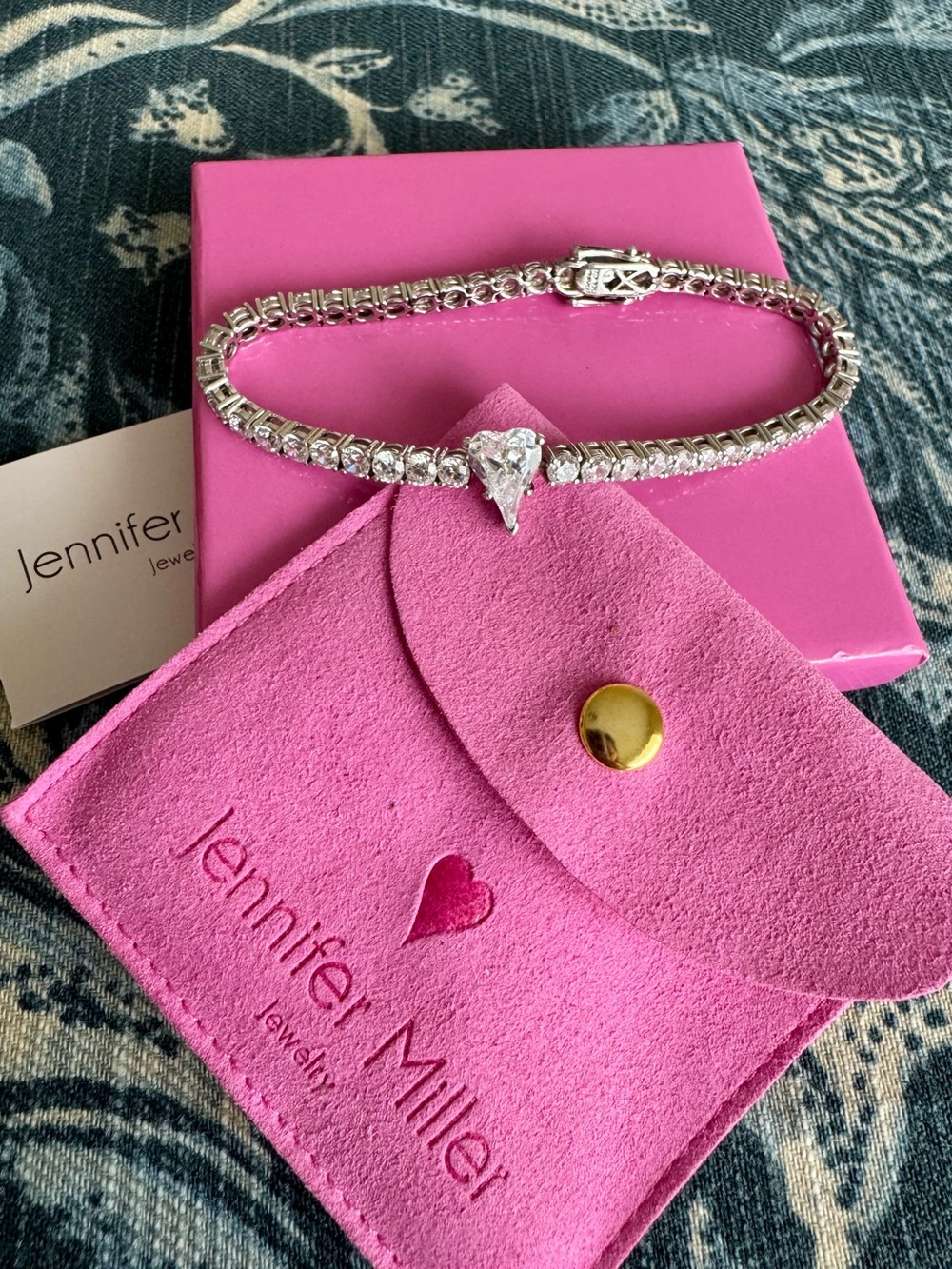 Jennifer Miller x Diamonique Heart Drop Tennis Bracelet 925 Sterling Silver - 8"